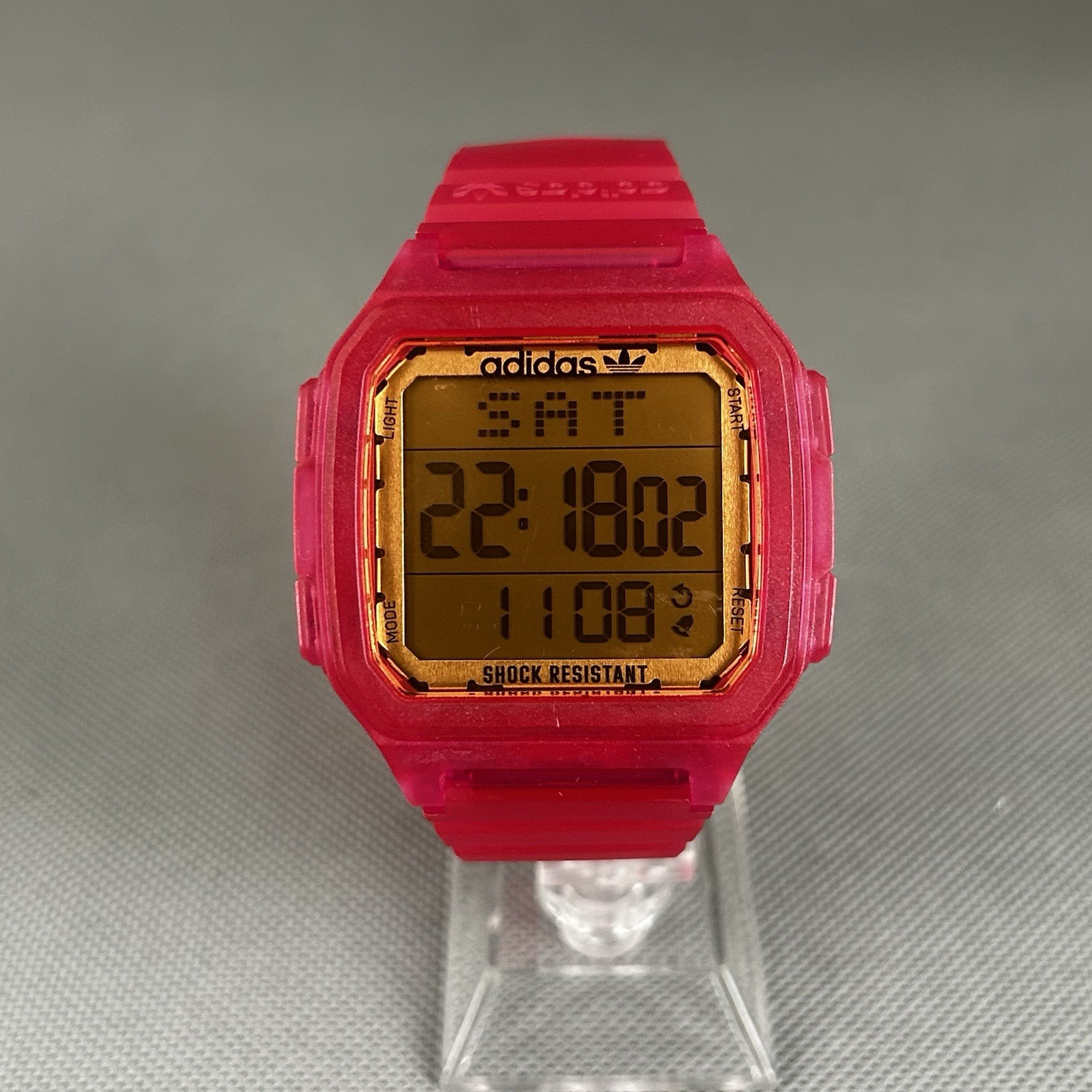Adidas Pink / Red Digital Watch AOST22052 Shock Resistant Retro LCD 47mm VGC