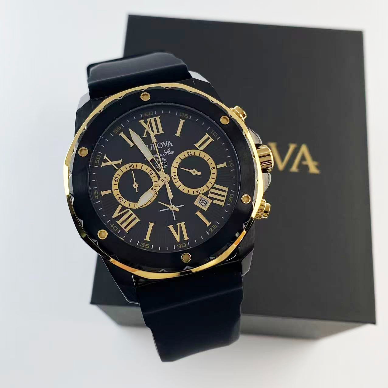 Bulova Marine Star 98B278 44mm Black Dial Men’s Chronograph Quartz Watch