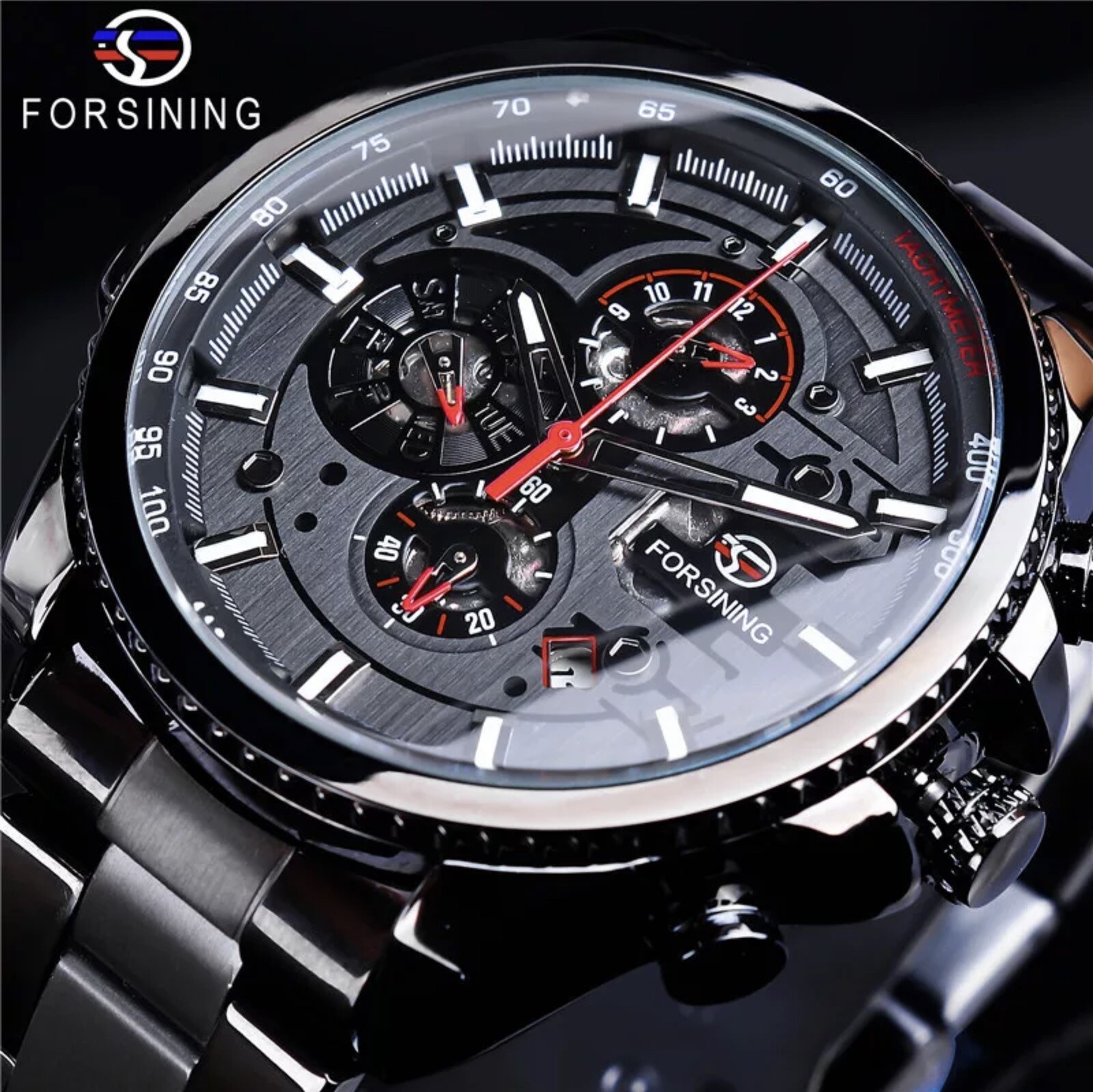 Big Self Winding Sport Watch. Day Month Date Waterproof Mens Watch Great Gift