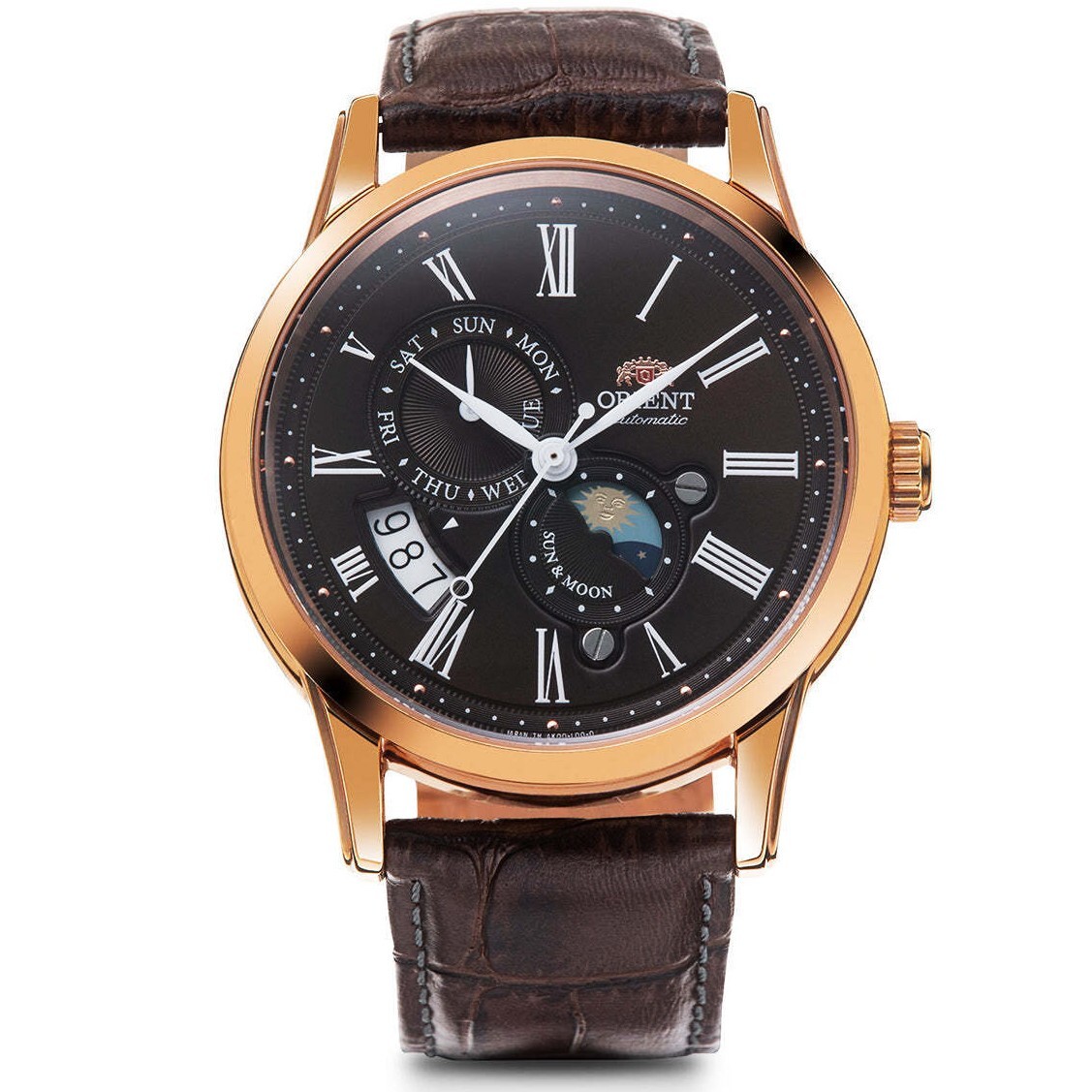 ORIENT Classic RN-AK0002Y SUN & MOON Mechanical Automatic Watch Brown 42.5mm
