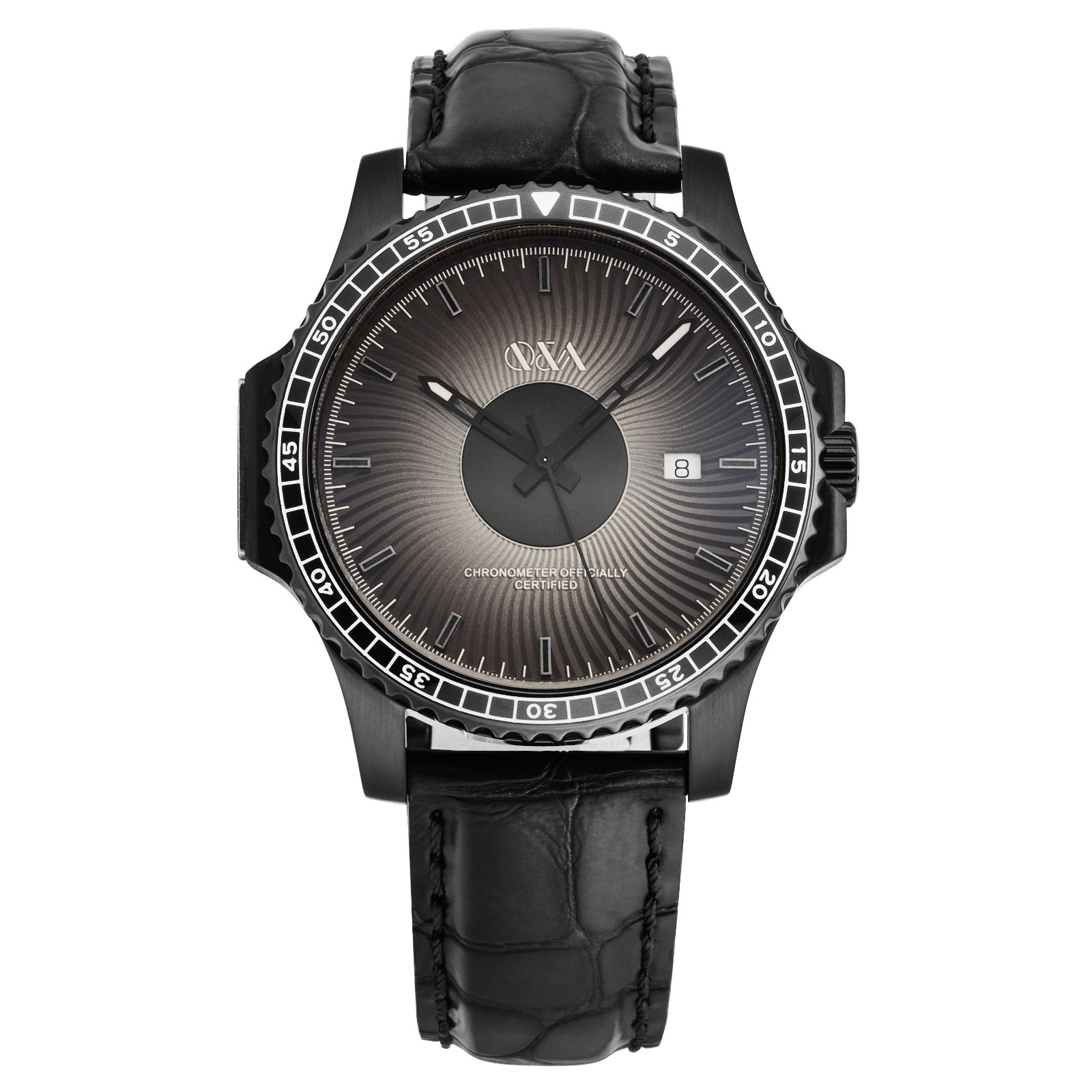 Q & A Men’s ‘Magma-Classic ‘ Black Dial Leather Strap Automatic Watch