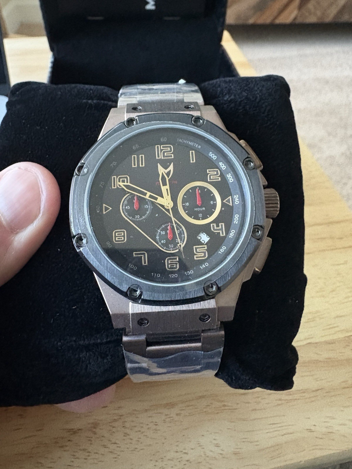 NOS Brand New Vntg MSTR Meister Watch Ambassador Chocolate Metal Band AM112SS