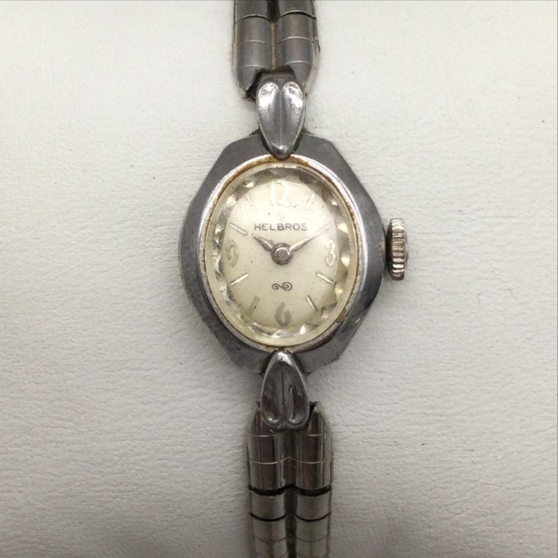 Vintage Helbros Womens Watch 17mm Cream Dial Stainless Bracelet Manual Wind