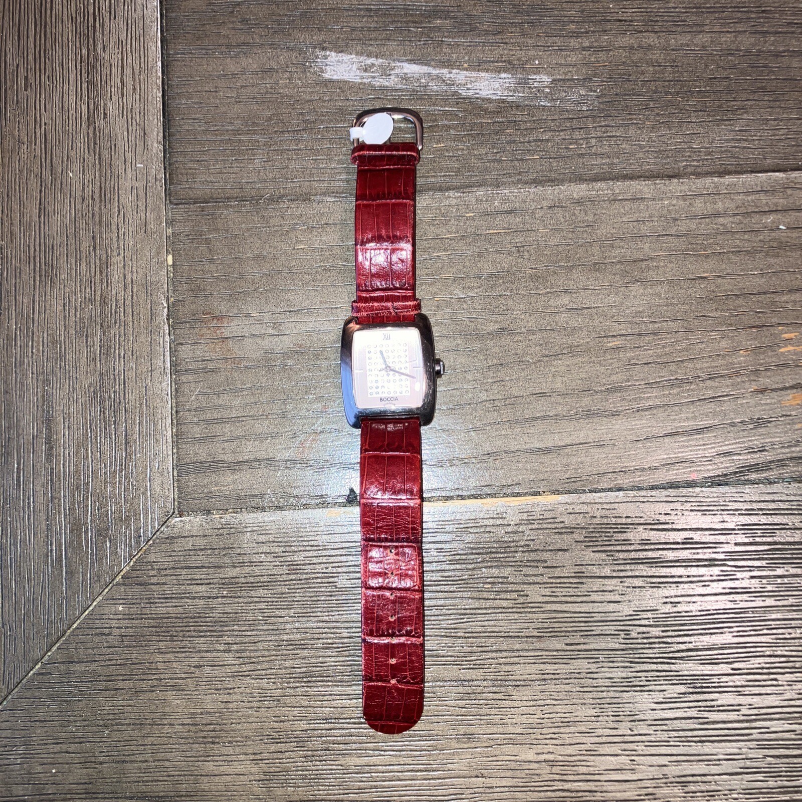 Boccia Titanium Tank Watch Pink Dial Band Red Leather WR BAND 30m Womens