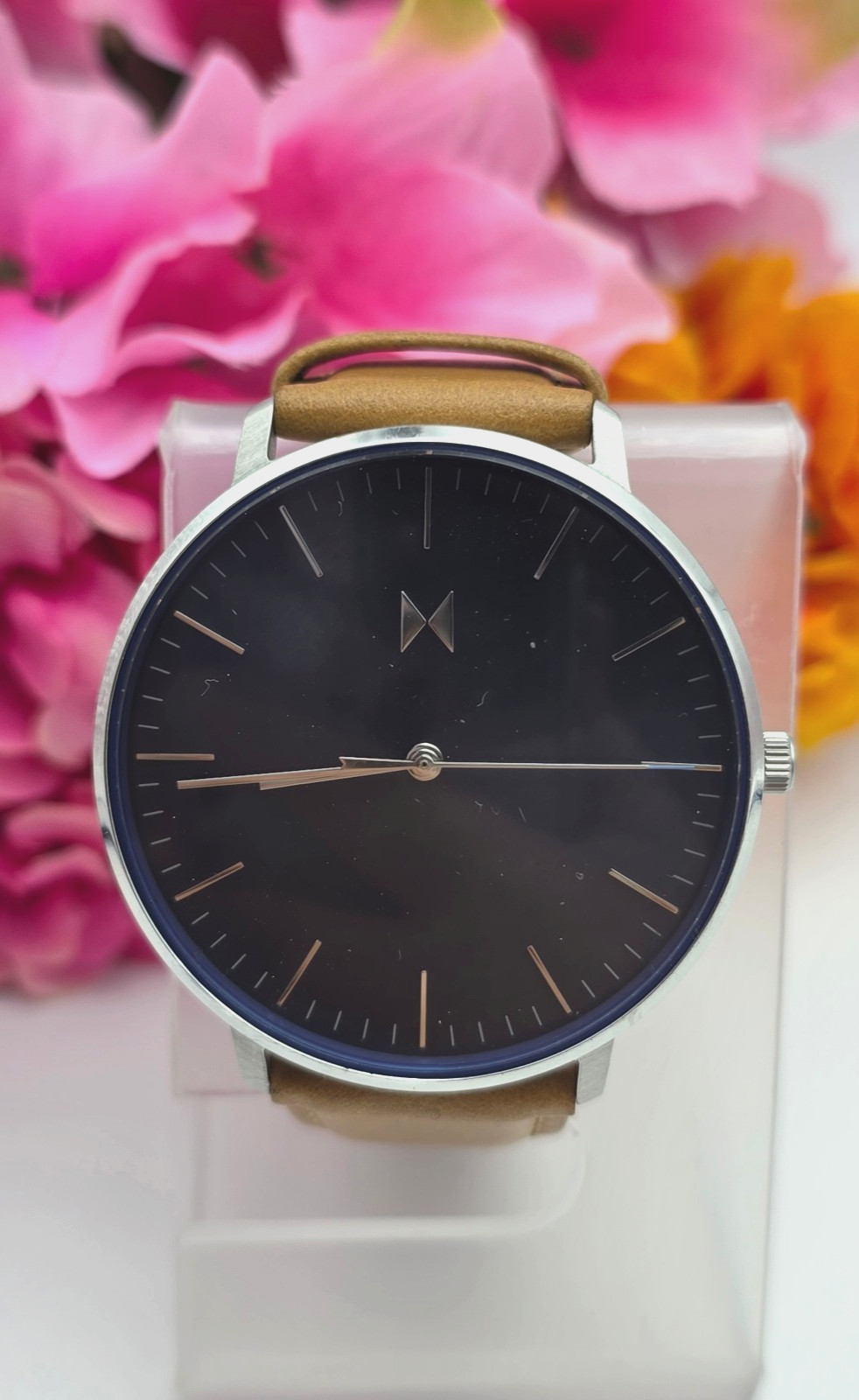 MVMT Legacy Slim 42mm Blue Dial Brown Leather Watch New Battery Japan Movement