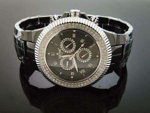 IceTime Men’s Black Ceramic Sapphire Glass 47MM Round 1.00CT Diamond Watch