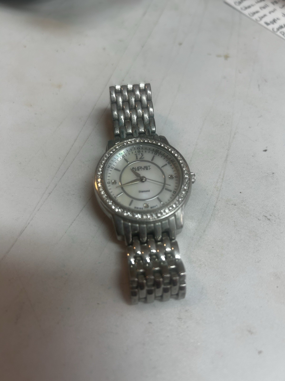 August Steiner Women’s Quartz Round Analog White Dial Silver Tone 26mm Gem-Set