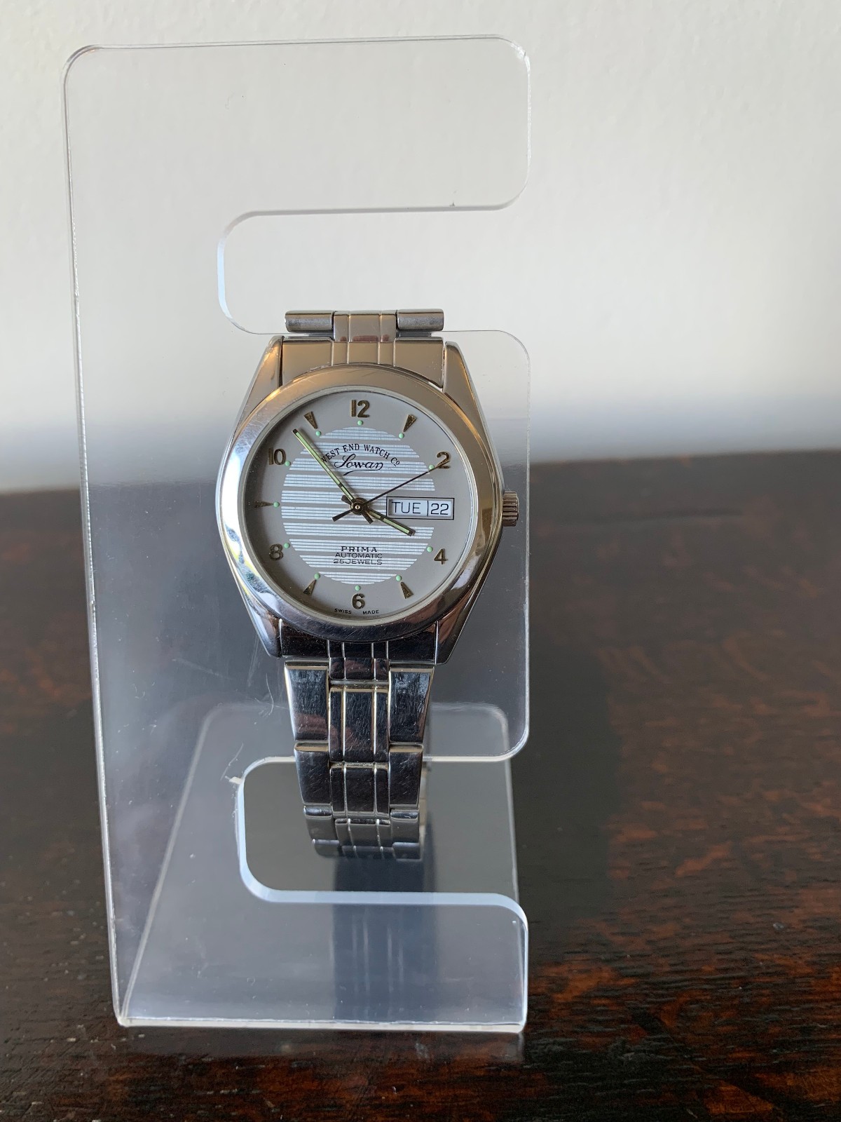 WEST END 25 JEWEL AUTOMATIC WRISTWATCH WITH DAY & DATE. ALL ORIGINAL. VERY GOOD.