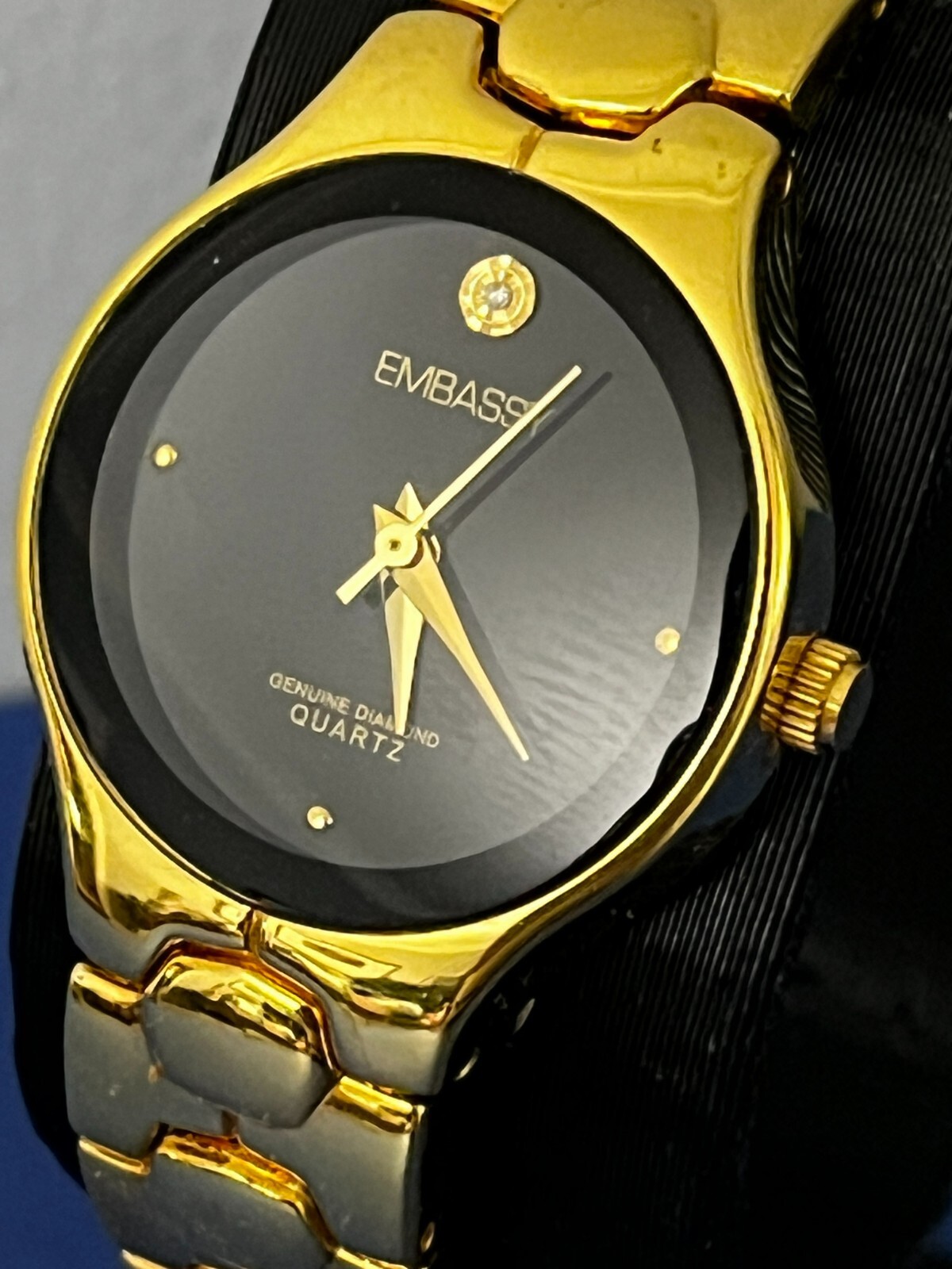 Embassy by Gruen Diamond Quartz Two Tone Watch 38mm gold w black nos new