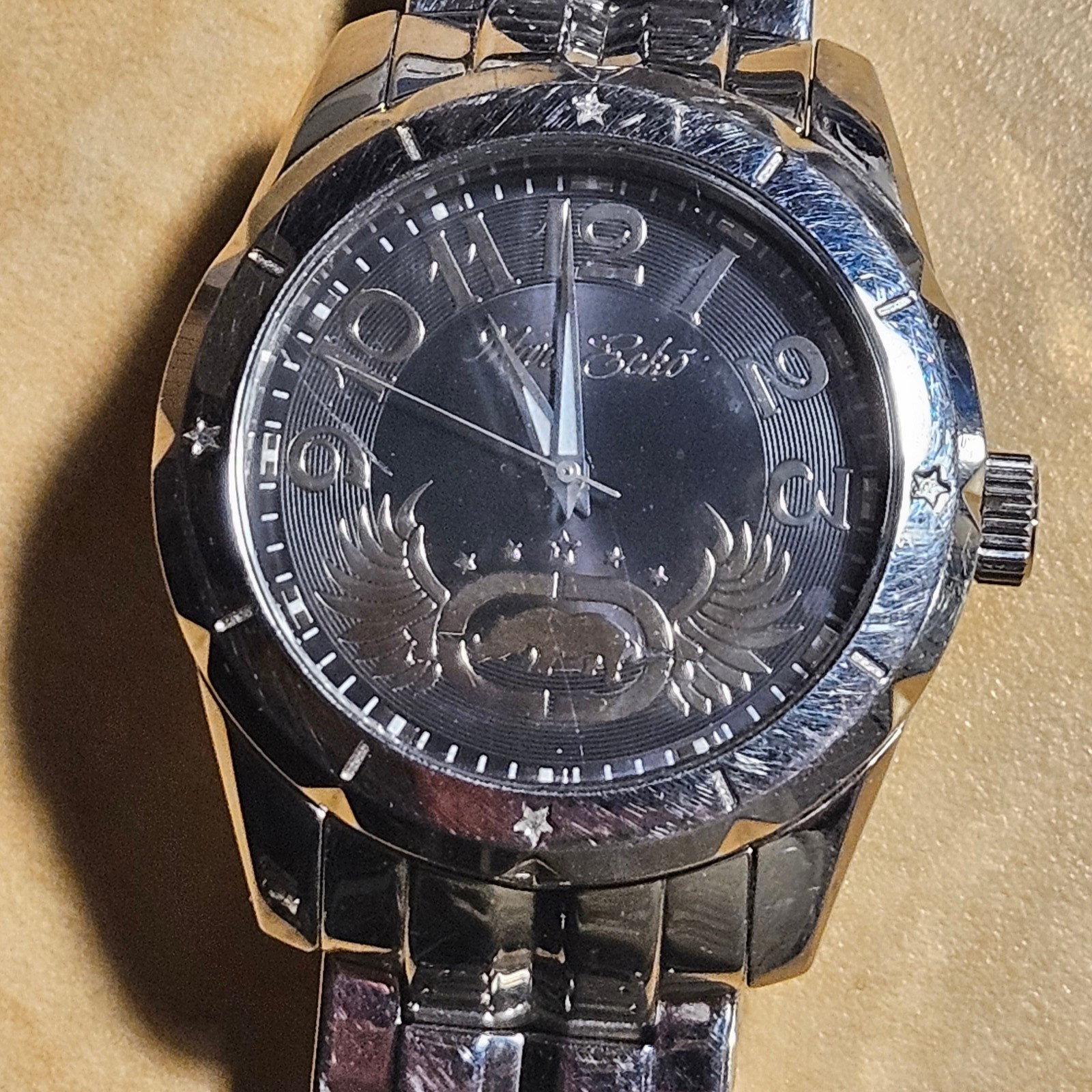 Marc Ecko E85042G1 Vintage “Big Supreme Rhino”, Stainless Steel, Black Dial, EUC