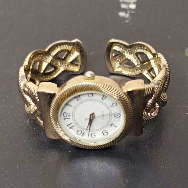 Women’s Silver Stainless Steel Cuff Bracelet Watch White Dial Arabic Numerals