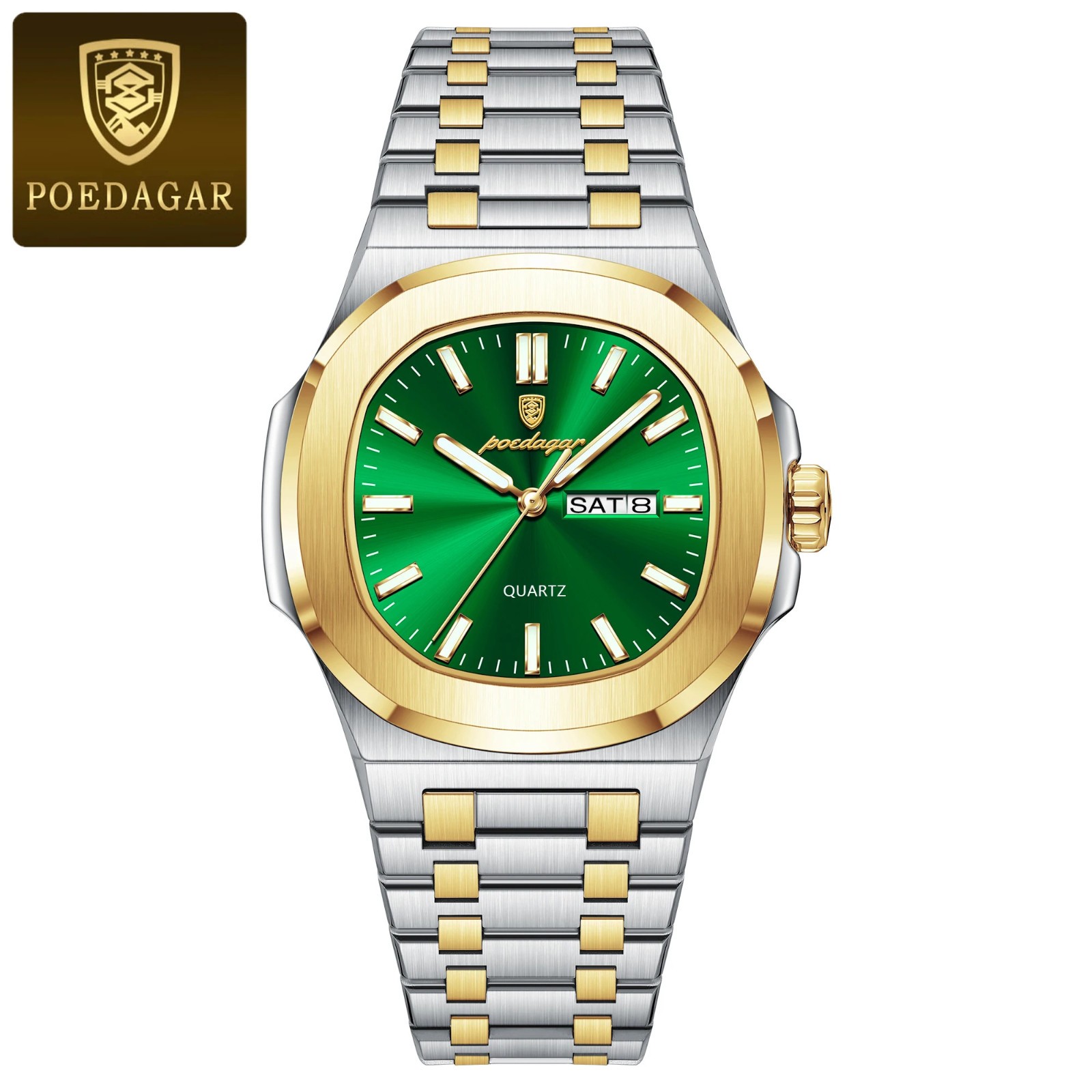 POEDAGAR Women’s Square Quartz Wristwatch Stainless Steel Luminous Week Date