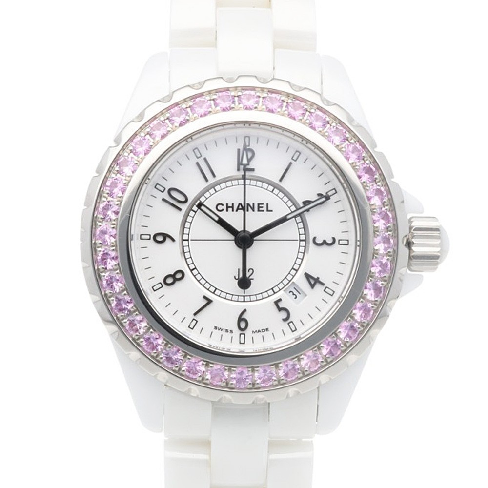 CHANEL J12 Watches H1181 White ceramic Stainless Steel Pink Sapphire Bezel used