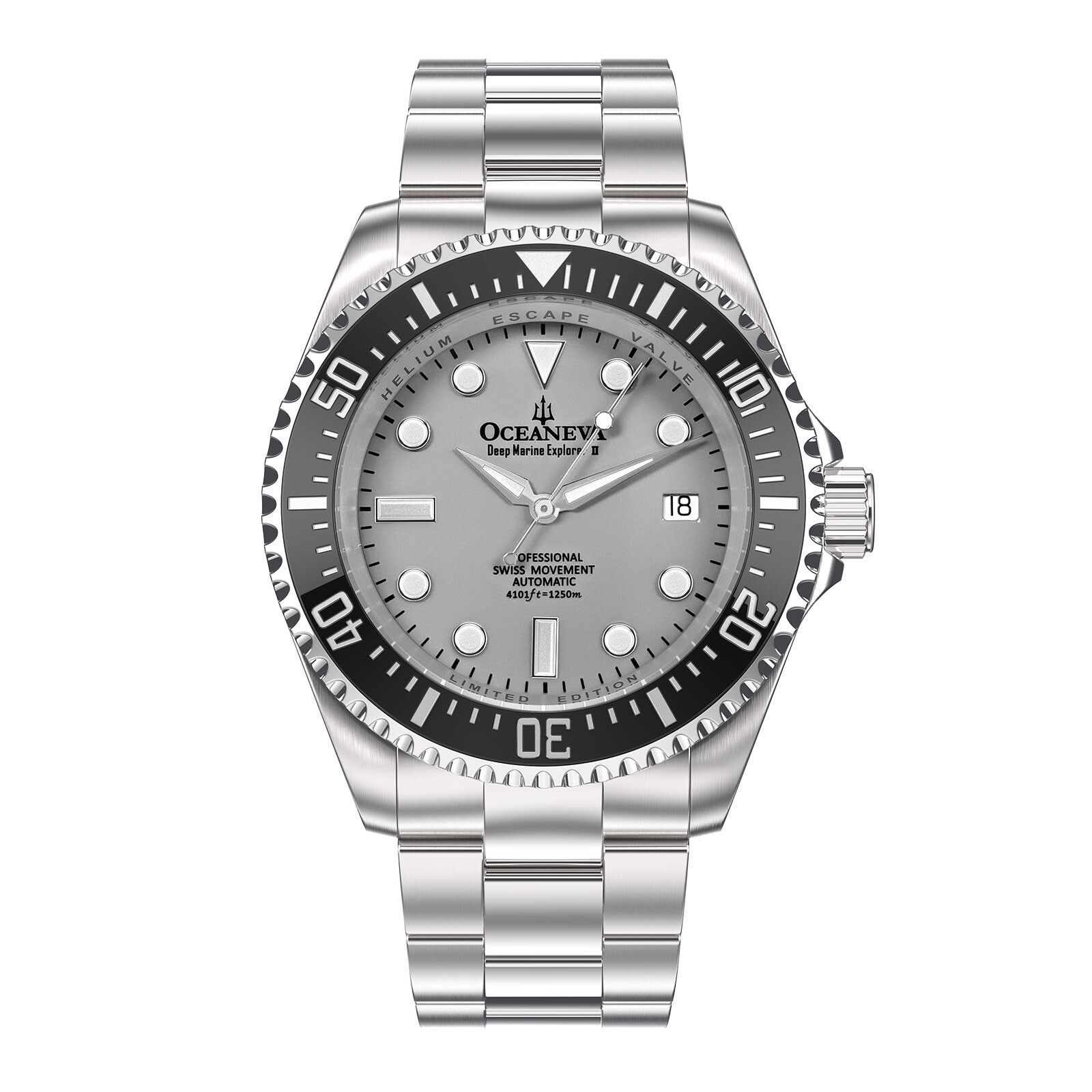 Oceaneva Men’s Deep Marine Explorer 1250M Watch Automatic Swiss Movement Gray
