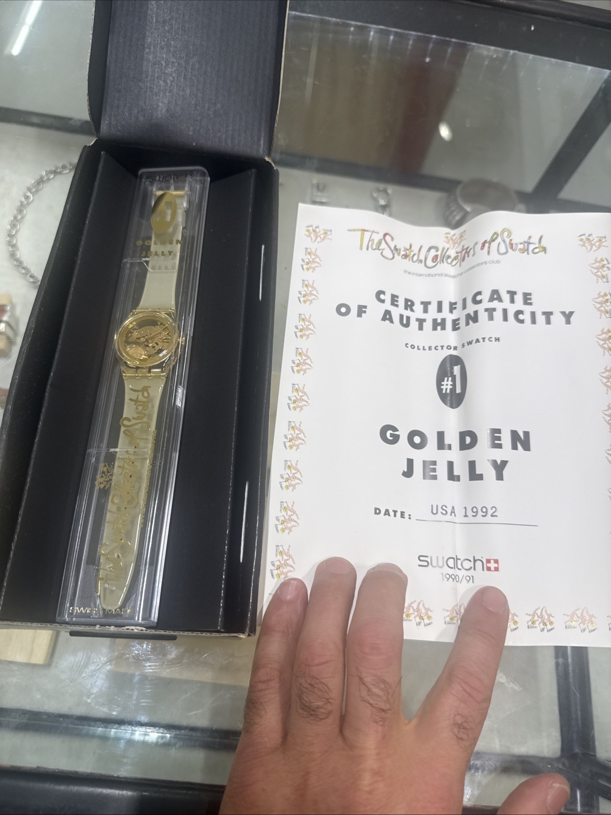 Swatch Watch #1 GOLDEN JELLY New NOS 1991 Limited Edition Club Set + COA (n2)