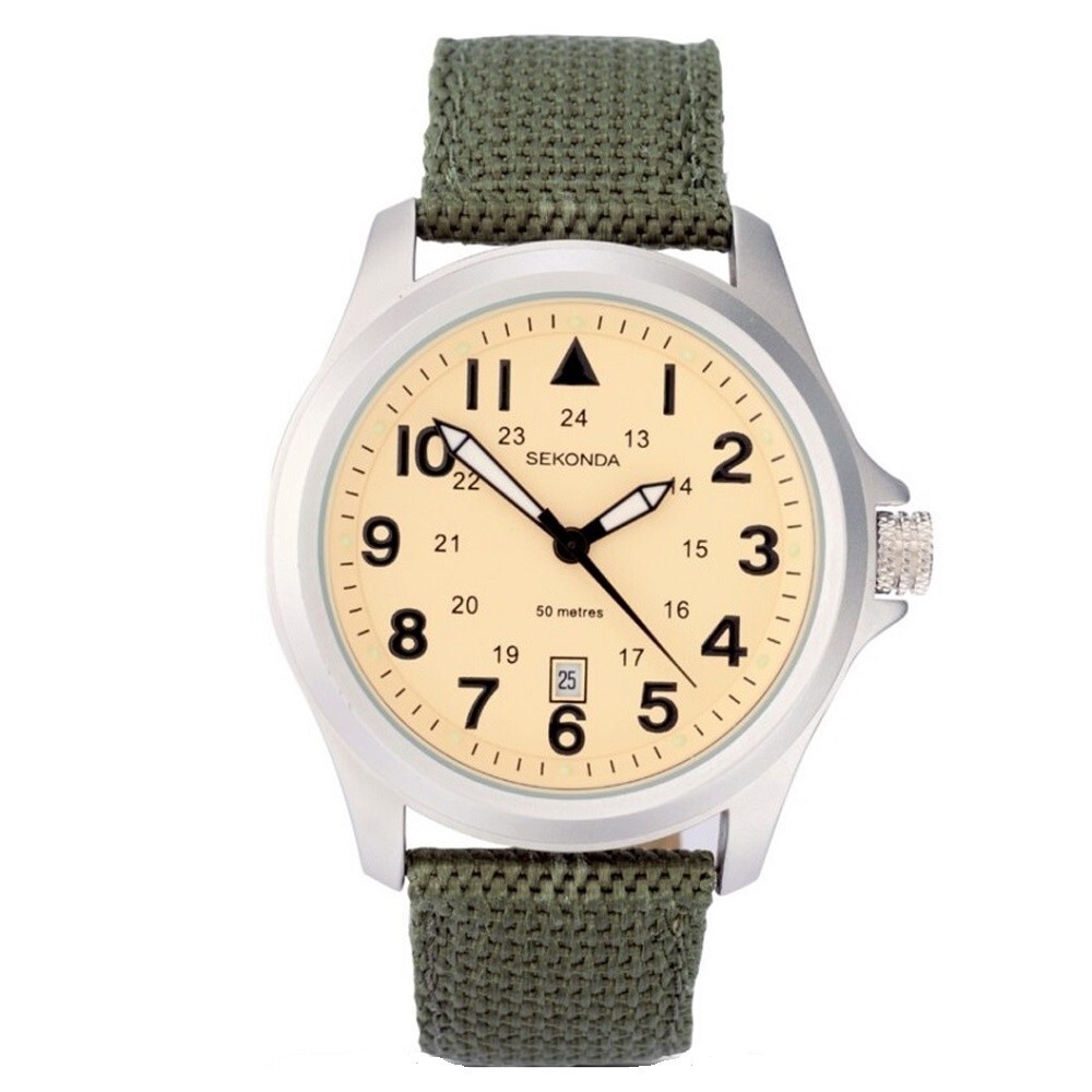 Sekonda Mens Watch Green Material Strap Date 3341