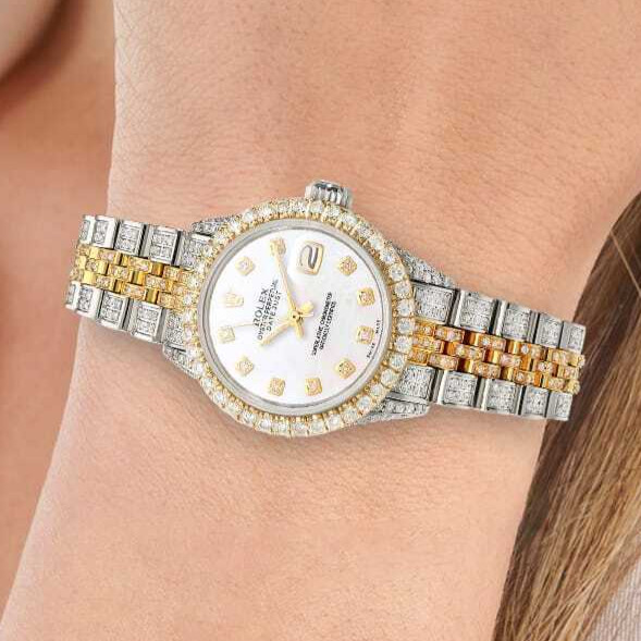 Rolex Datejust Custom Diamond Jubilee Band Diamond Dial Bezel Pearl 26mm Watch