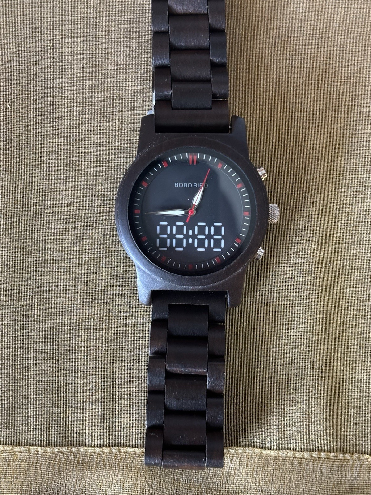 Bobo Bird Men’s Watch Wood Case & Strap Black Face.