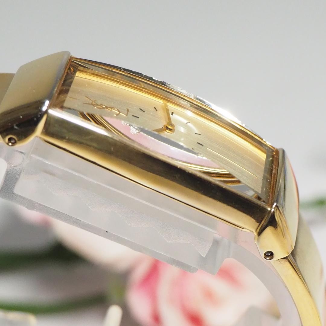 Yves Saint Laurent Square Bangle Quartz Watch Gold 30mm Wrist 16cm 6.3in Running