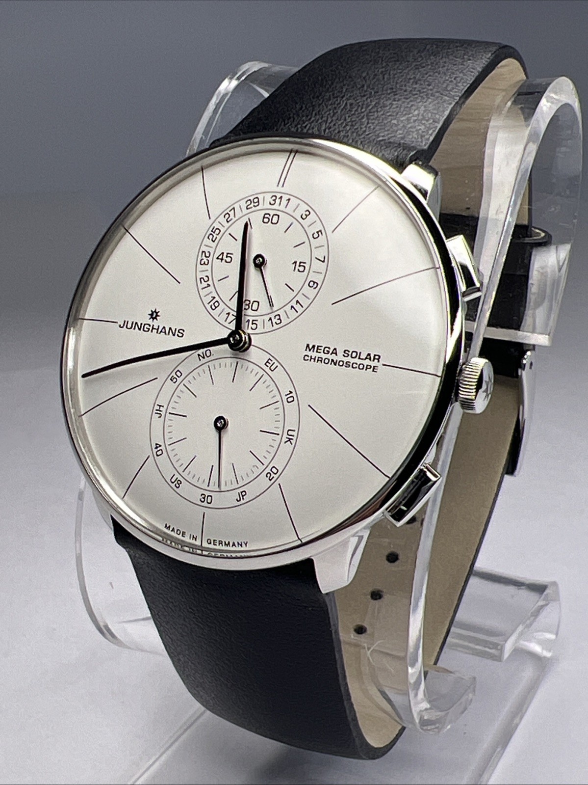 Junghans 39.5mm NEW Meister Fein Chronoscope MEGA Solar 59/4200.00 w/ B & P
