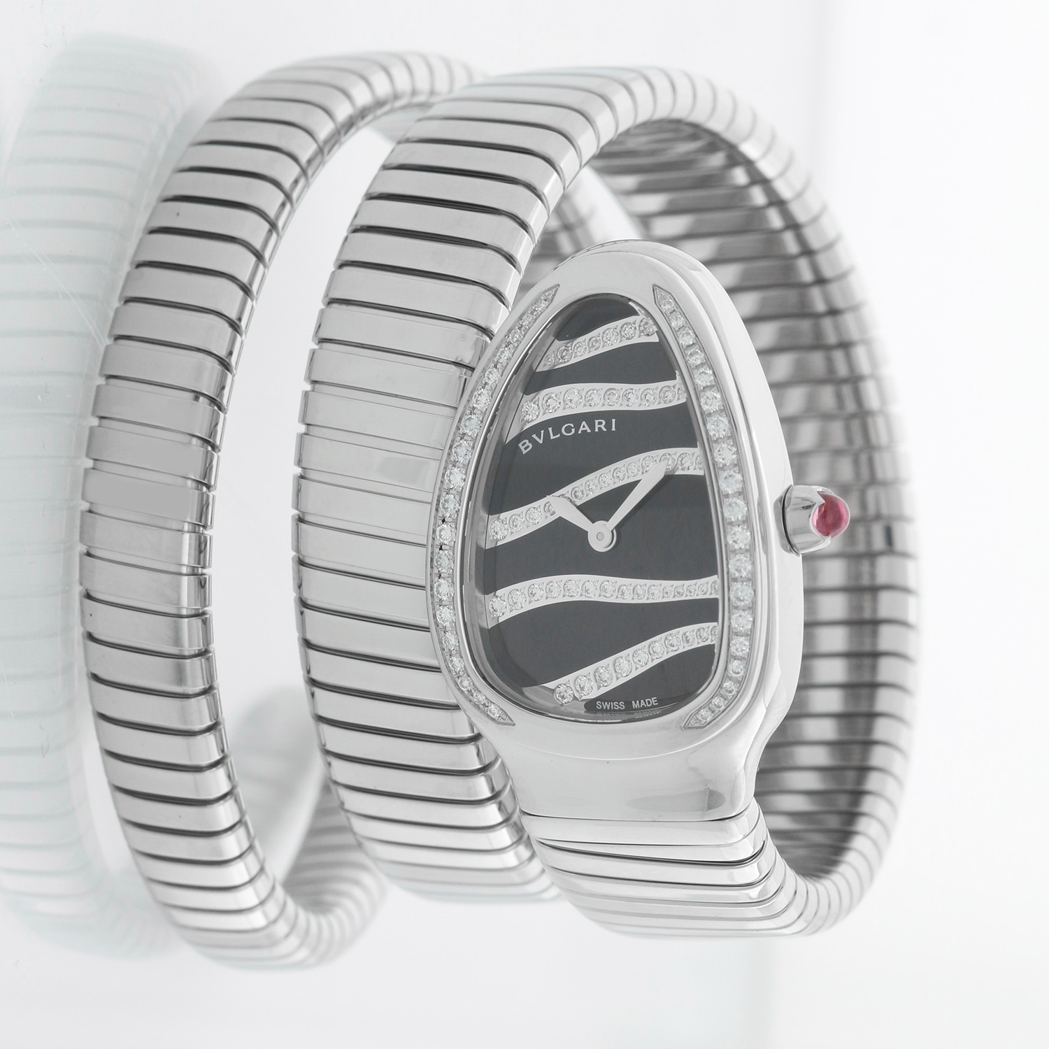 Bulgari Bvlgari Serpenti 102441 Sp 35s Double Spiral Diamond & Steel Watch