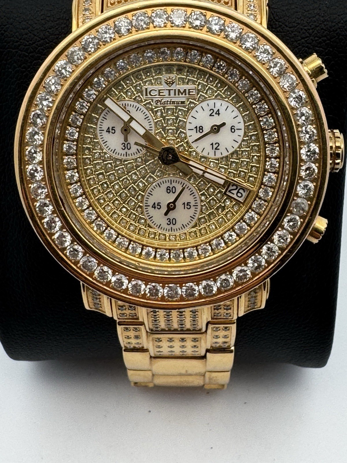 ICETIME Ladies Wrist Watch Gold Icetime Platinum Diamond 37mm Case