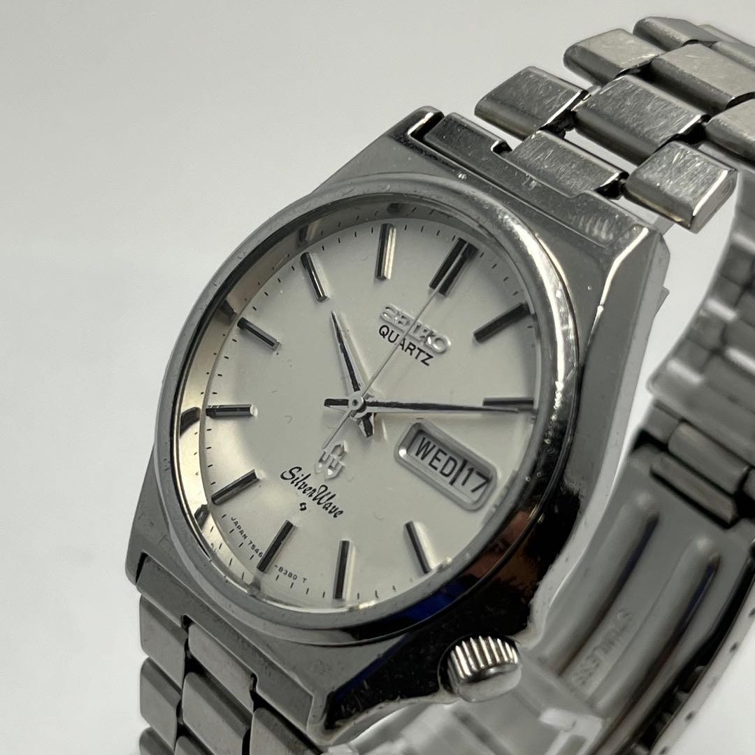 Vintage SEIKO Silver Wave White Dial Day Date Rare