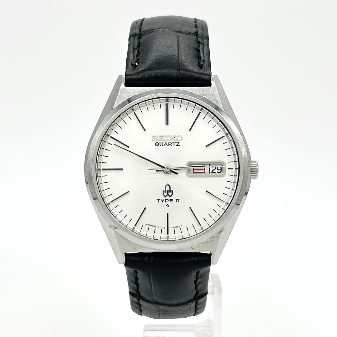 Seiko Type II 7546 8000 Quartz Silver Black Dial Watch