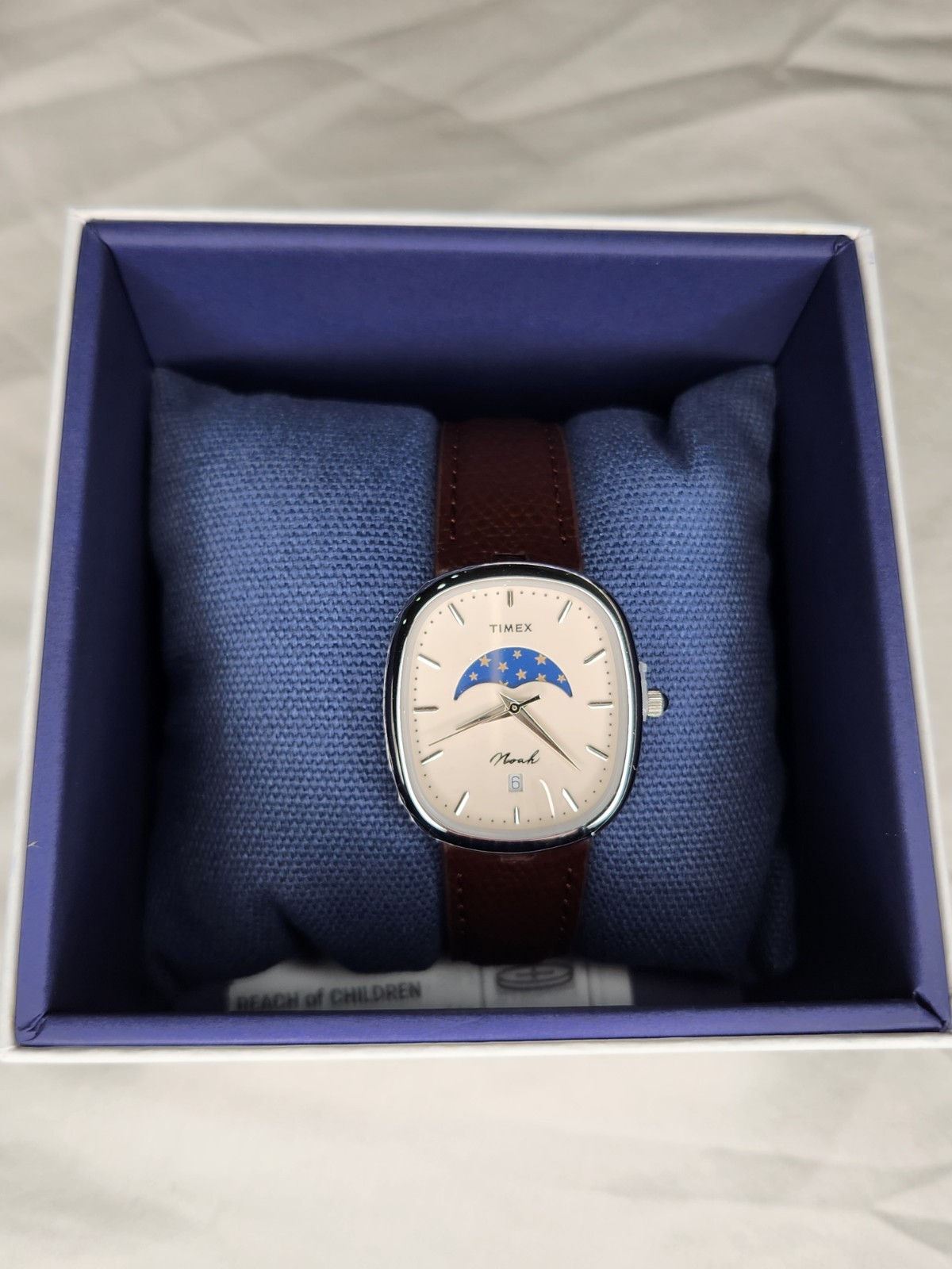 Noah x Timex Oval Moon Phase Watch Silver Case Brown Leather Strap Limited
