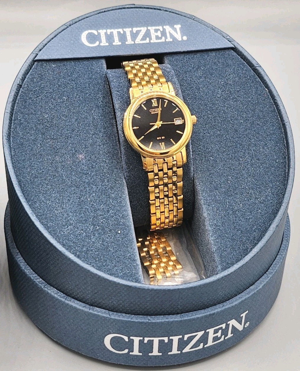 NIB Citizen Gold Plated Quartz Ladies Womens Wrist Watch Black Dial Works