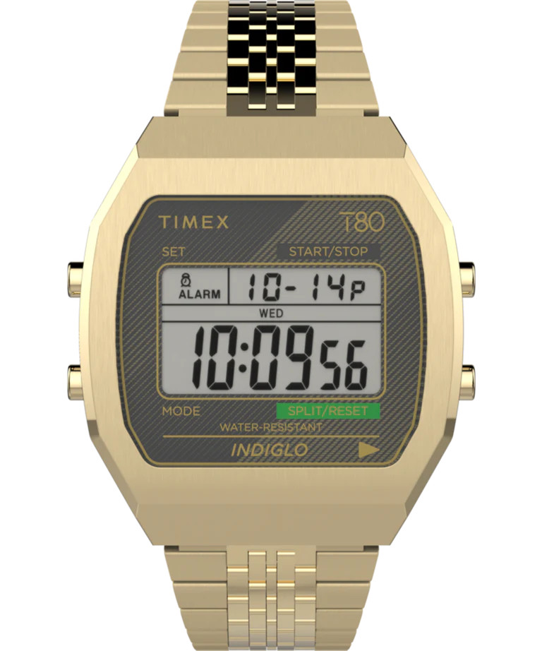 Timex T80 Digital 36mm Gold-Tone Stainless Steel Mens Watch TW2V74300