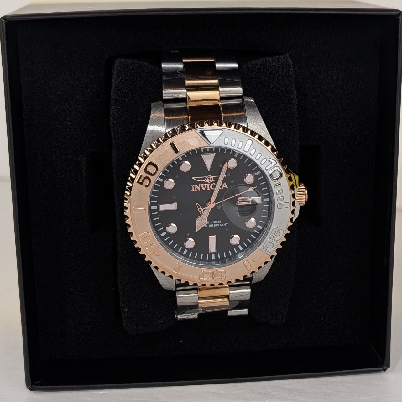 Invicta GRAND DIVER Men’s 47mm Watch Silver Tone Rose Gold Black Dial 24625 NEW