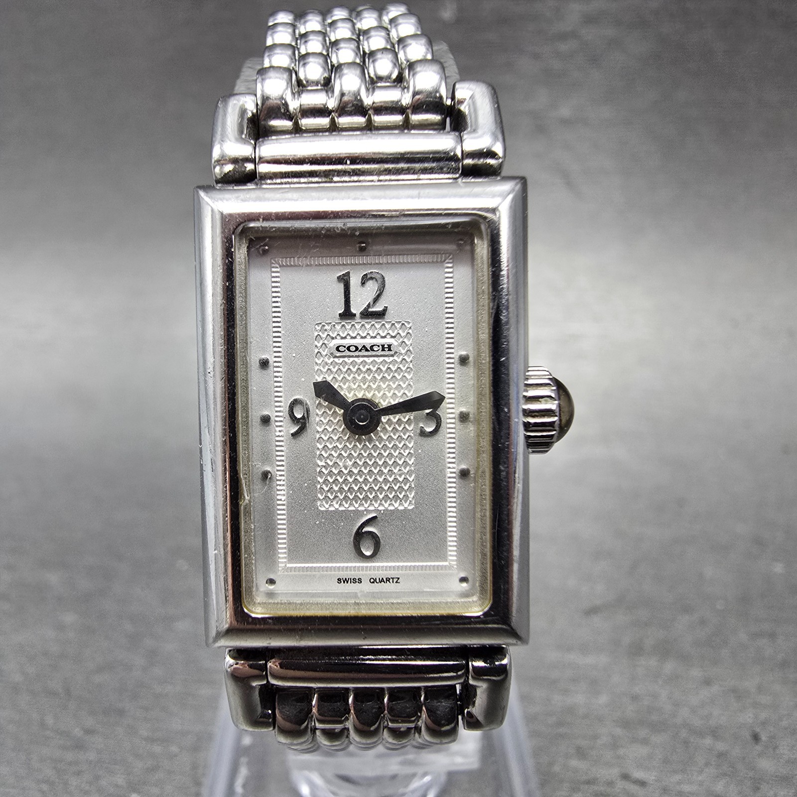 Coach Tank Watch Women 17mm White Dial Silver Tone Rectangle 0820 New Battery