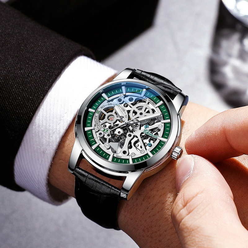 CHENXI Men’s Leather Hollow Out Luminous Tourbillon Automatic Mechanical Watch