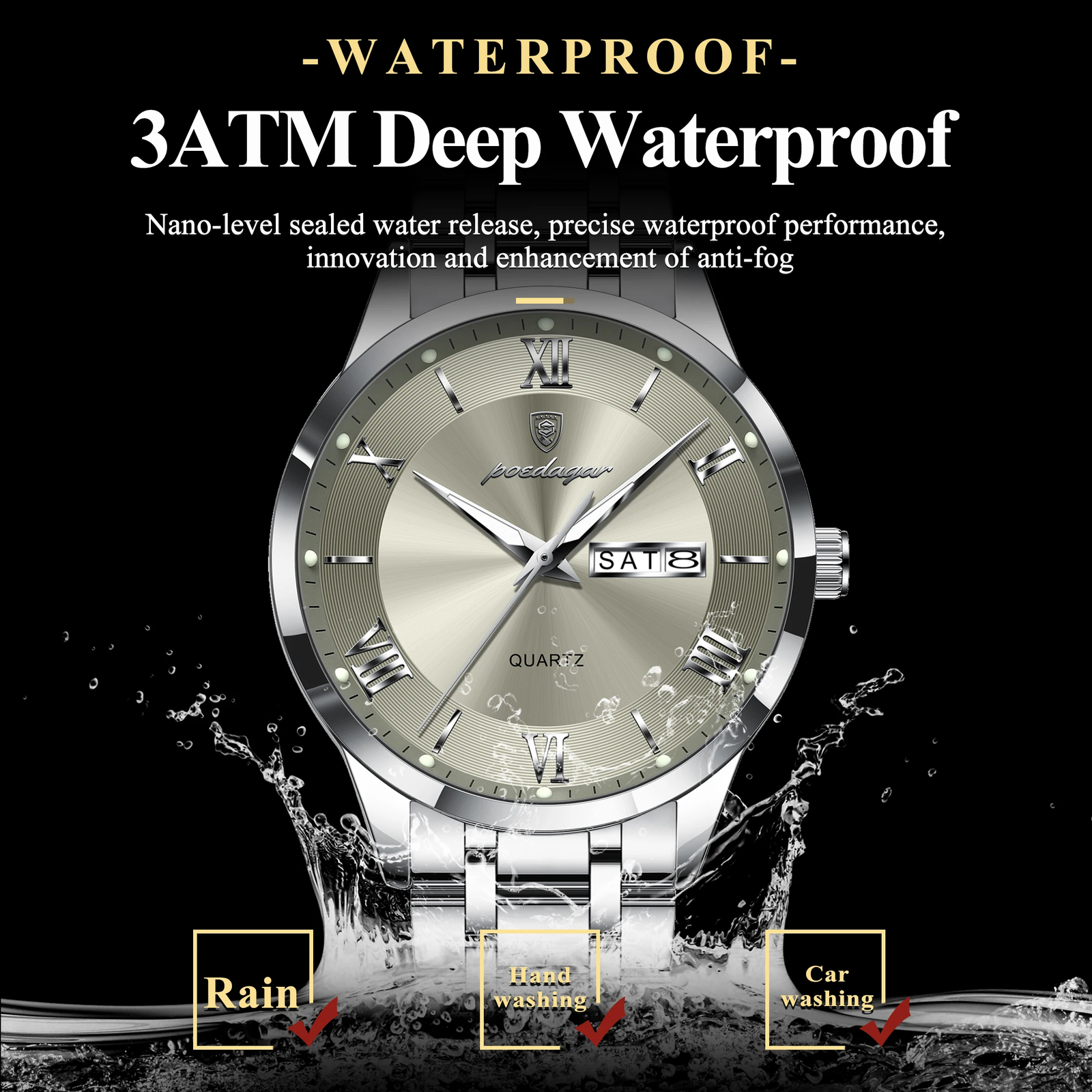 Luxury Men’s Quartz Watch Stainless Steel Waterproof Luminous Fashion Wristwatch