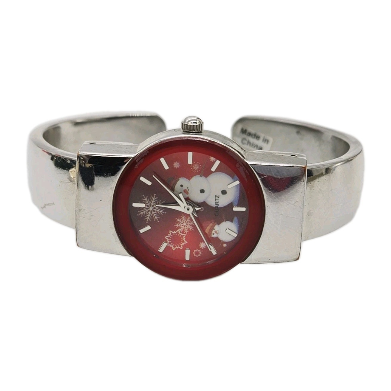 Snowman Watch CHRISTMAS HOLIDAY GIFT Silver Tone New Battery Cuff Bracelet Band