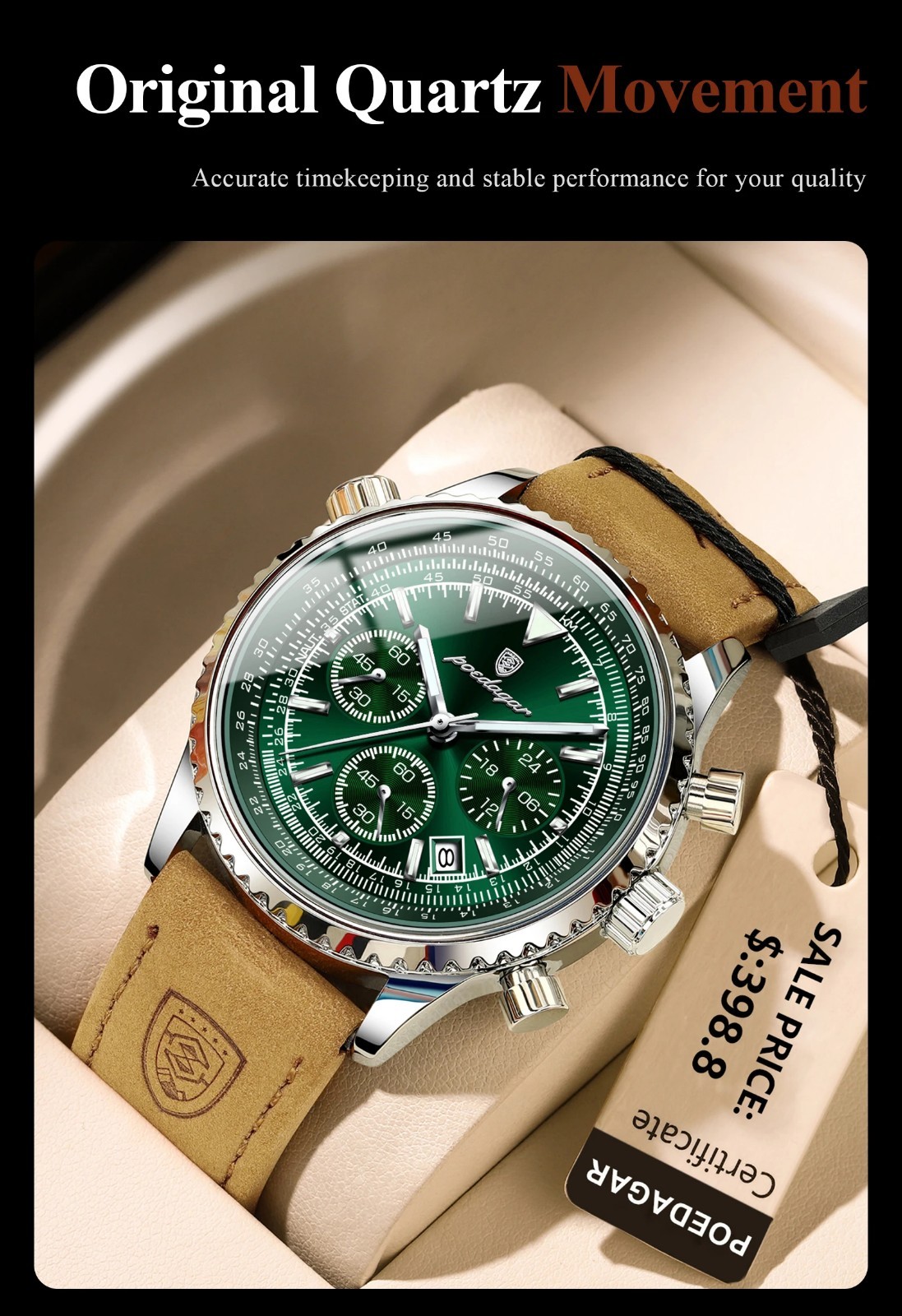 Men Luxury Quartz Watch Waterproof Chronograph Leather Birthday Perfect Gift