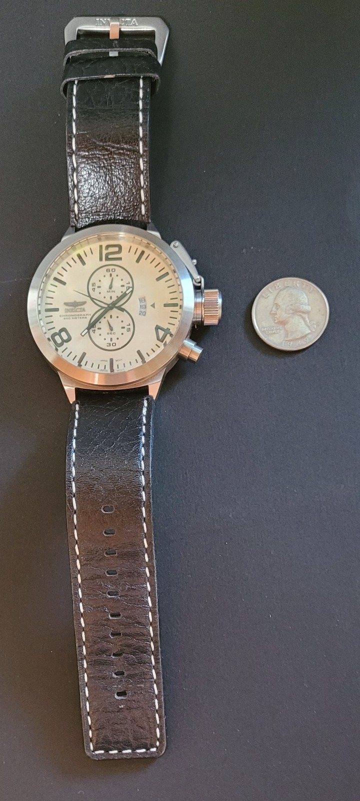 Invicta Corduba 3449 Oversized 52mm Chronograph Cream Dial Leather Watch