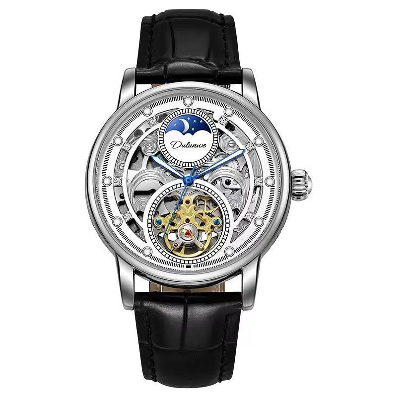 luxury Mens Skeleton Dial Automatic Mechanical Watch Alloy Self-winding Gift