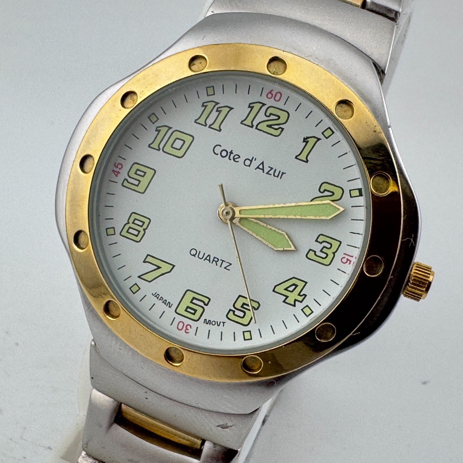 VTG Cote d’Azur Quartz Watch Men 40mm Dual Tone Japan Movt Analog New Battery 8″