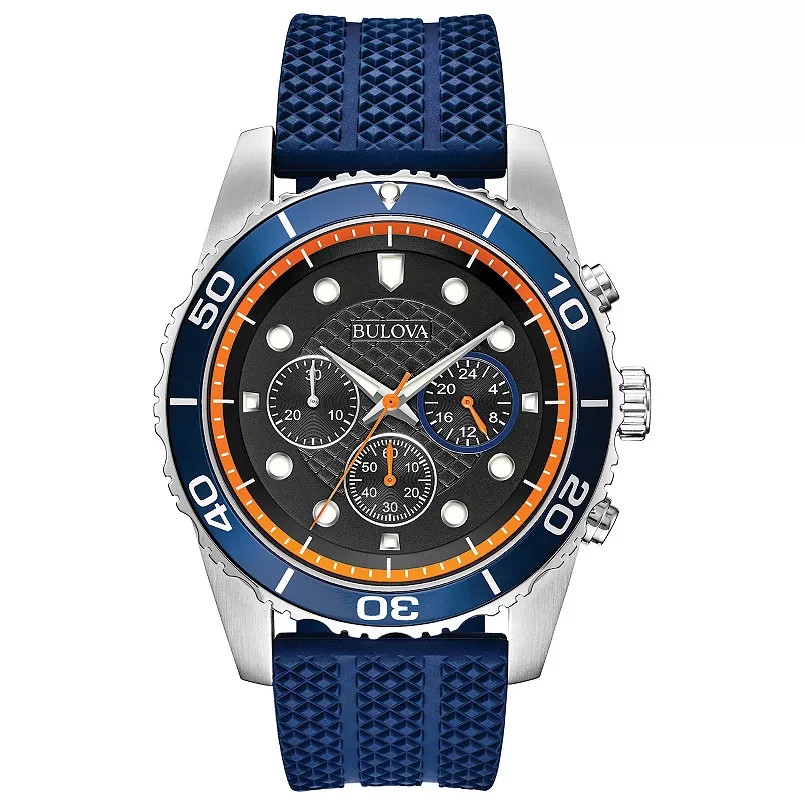 Bulova 98A205 Men’s Sport Stainless Steel Chronograph Silicone Watch- New in Box