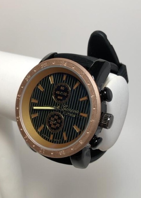NEW Geneva Platinum 2244 Men’s Fortitude Pinstripe Dial Rose Gold Bezel Watch