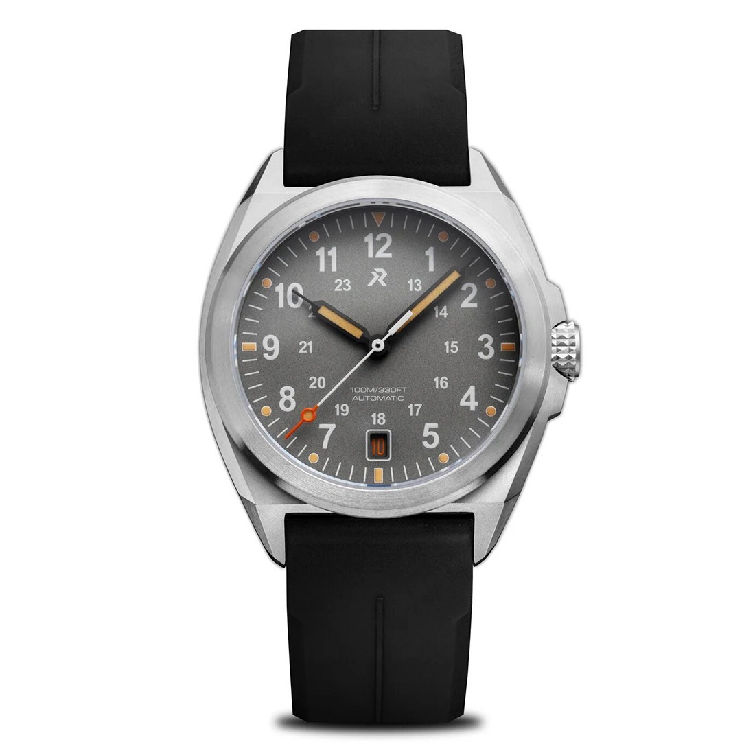 RZE VALOUR 38 Automatic Titanium Black Date Grey Rubber Men’s Watch
