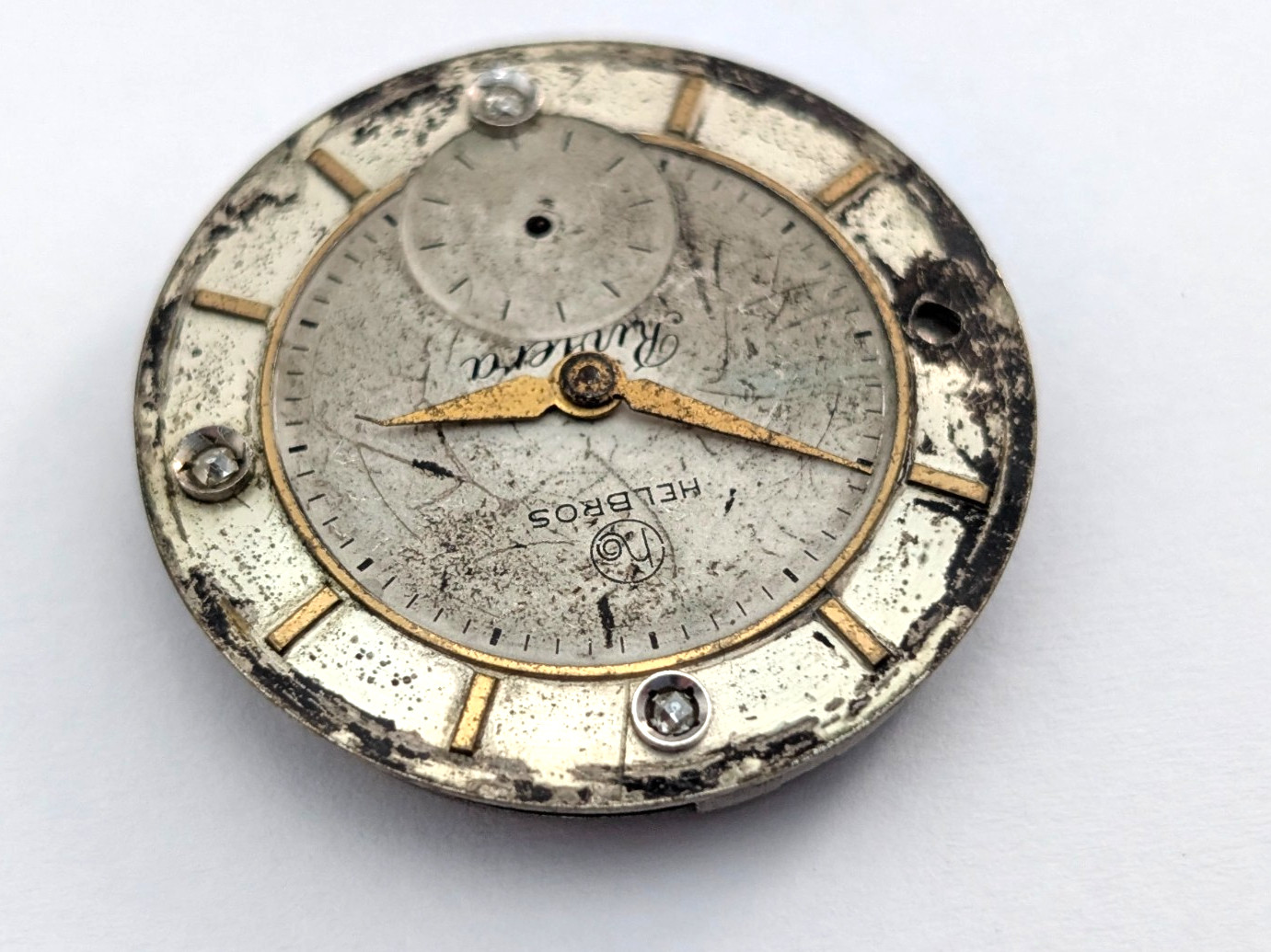 HELBROS Riveria 84 17j Mechanical Watch Movement Vintage Men’s 27mm PARTS REPAIR