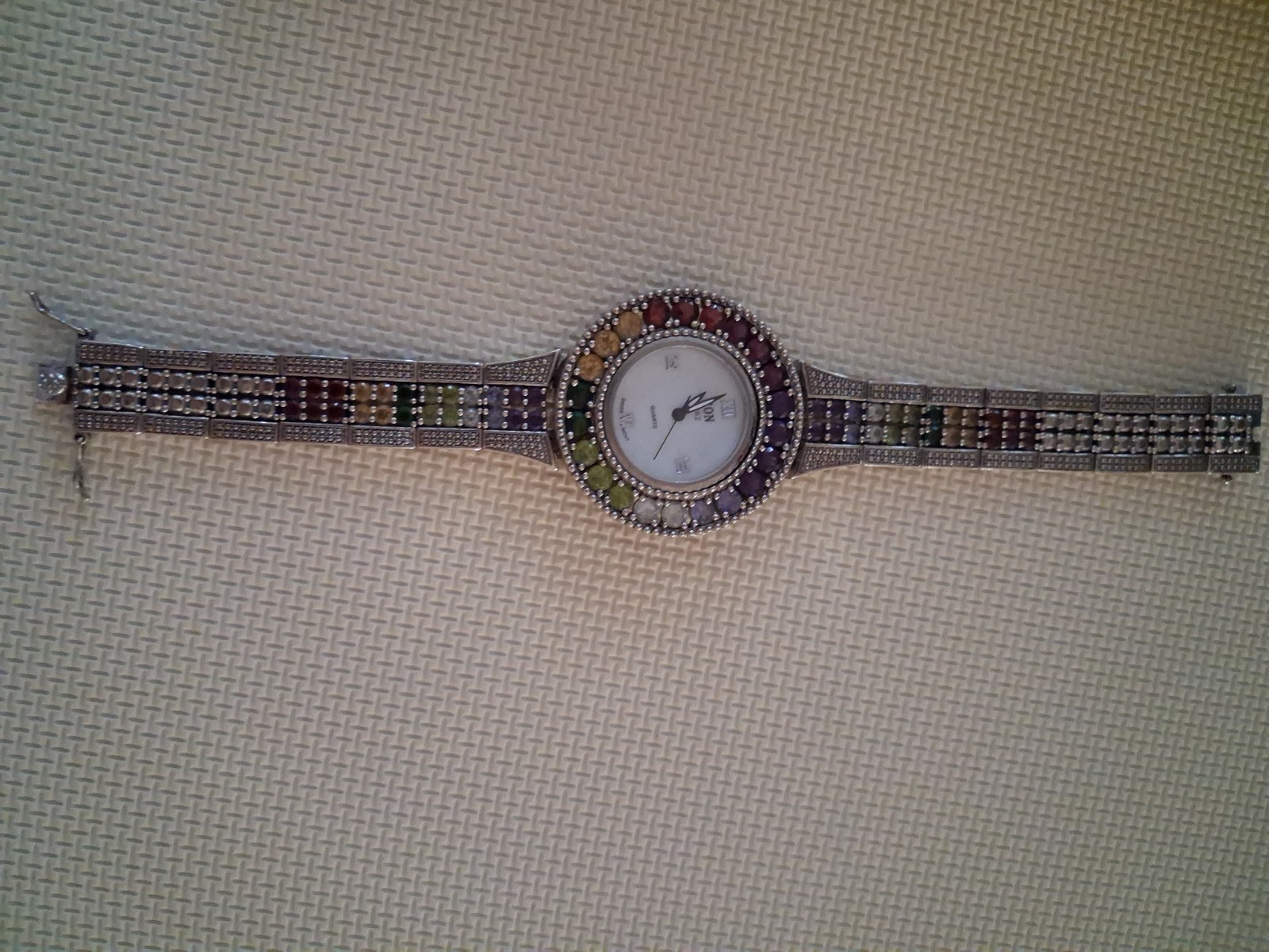 EON 1962 silver watch with Multi colored stones