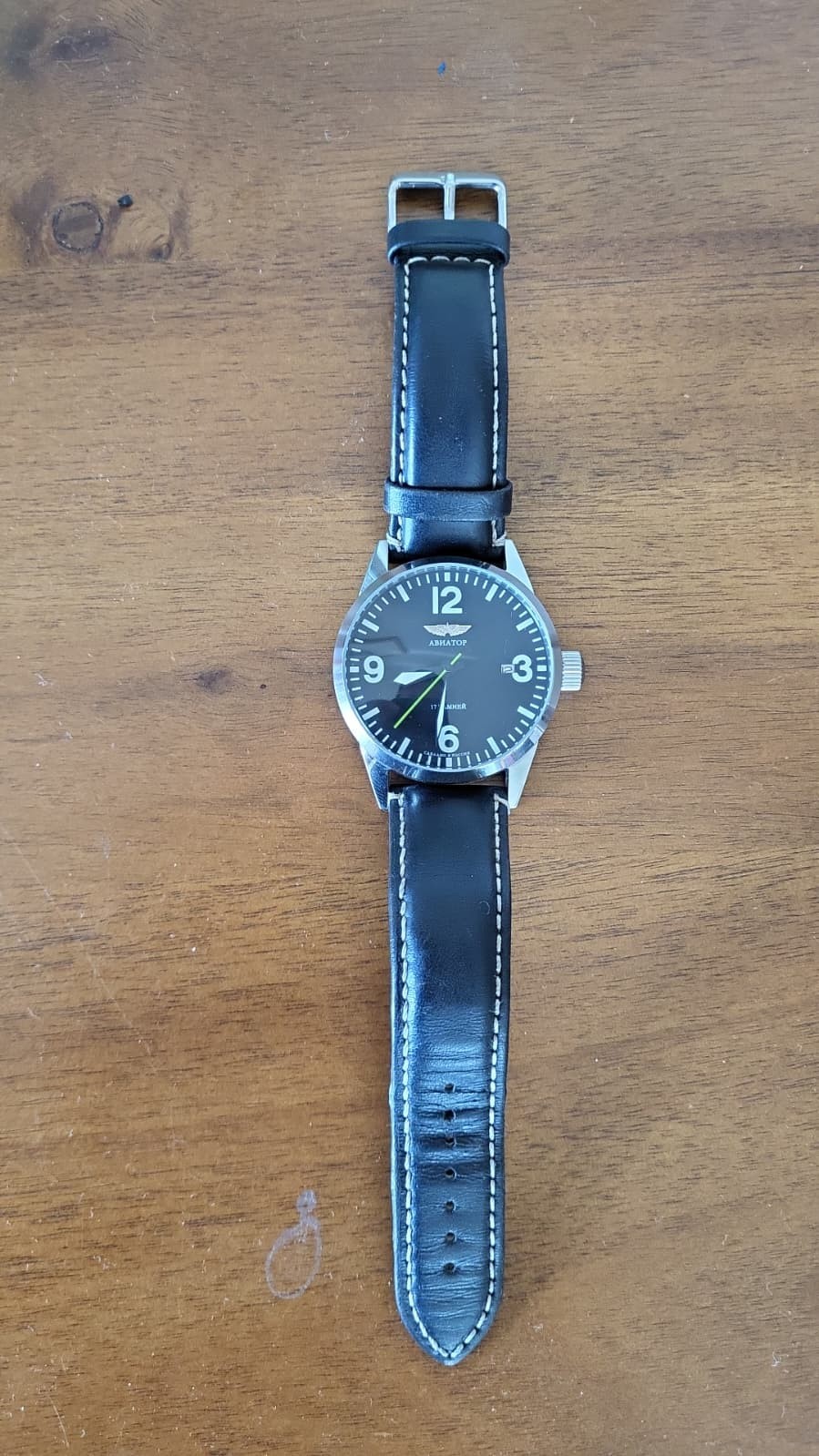 Aviator 17 Jewels Mechanical Pilot Watch Black Dial Date Stainless Steel