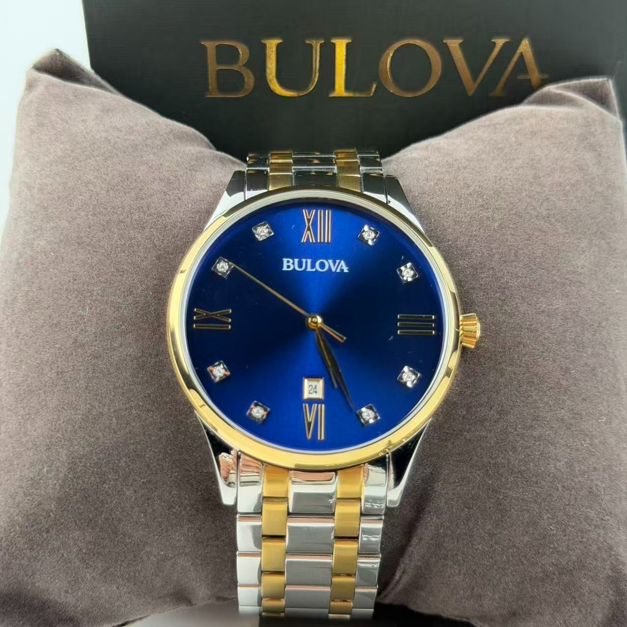 Bulova Classic Diamond 98D130 Blue Dial Stainless Steel Men’s Quartz Watch 40 mm