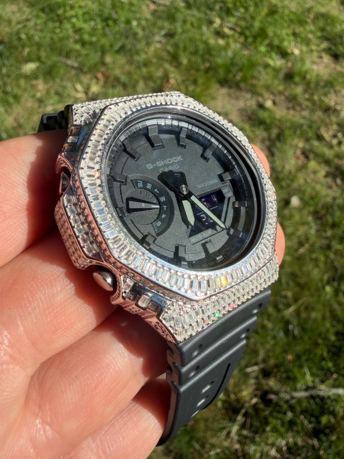 MOISSANITE Real 925 Silver Iced Baguette Casio G Shock GA-2100 Hip Hop Watch