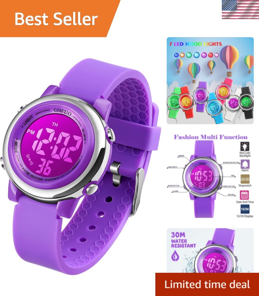 Girls & Boys Waterproof Digital LED Watch – Durable & Fun for Young Explorers