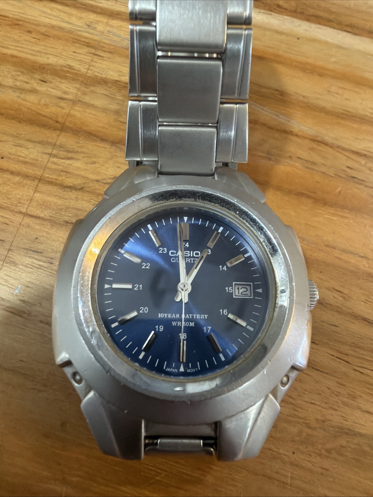 Casio Men’s MTP-3050 Blue Sunray Dial Date Stainless Steel Quartz Watch 2719